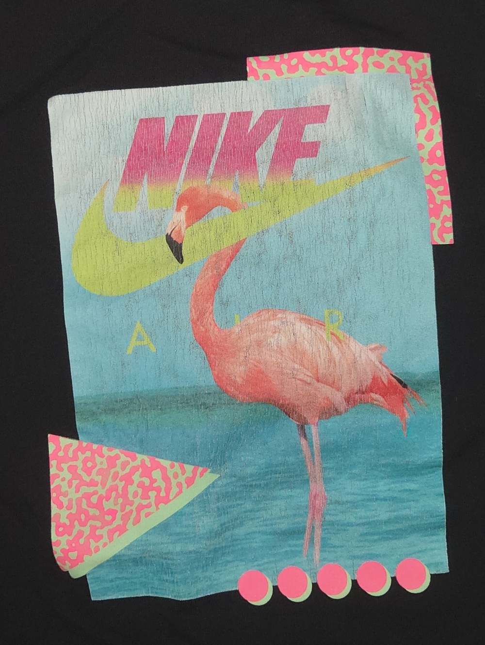Nike Black Y2k Inspired Tee Pink Flamingo & Aqua Graphic Boys Medium